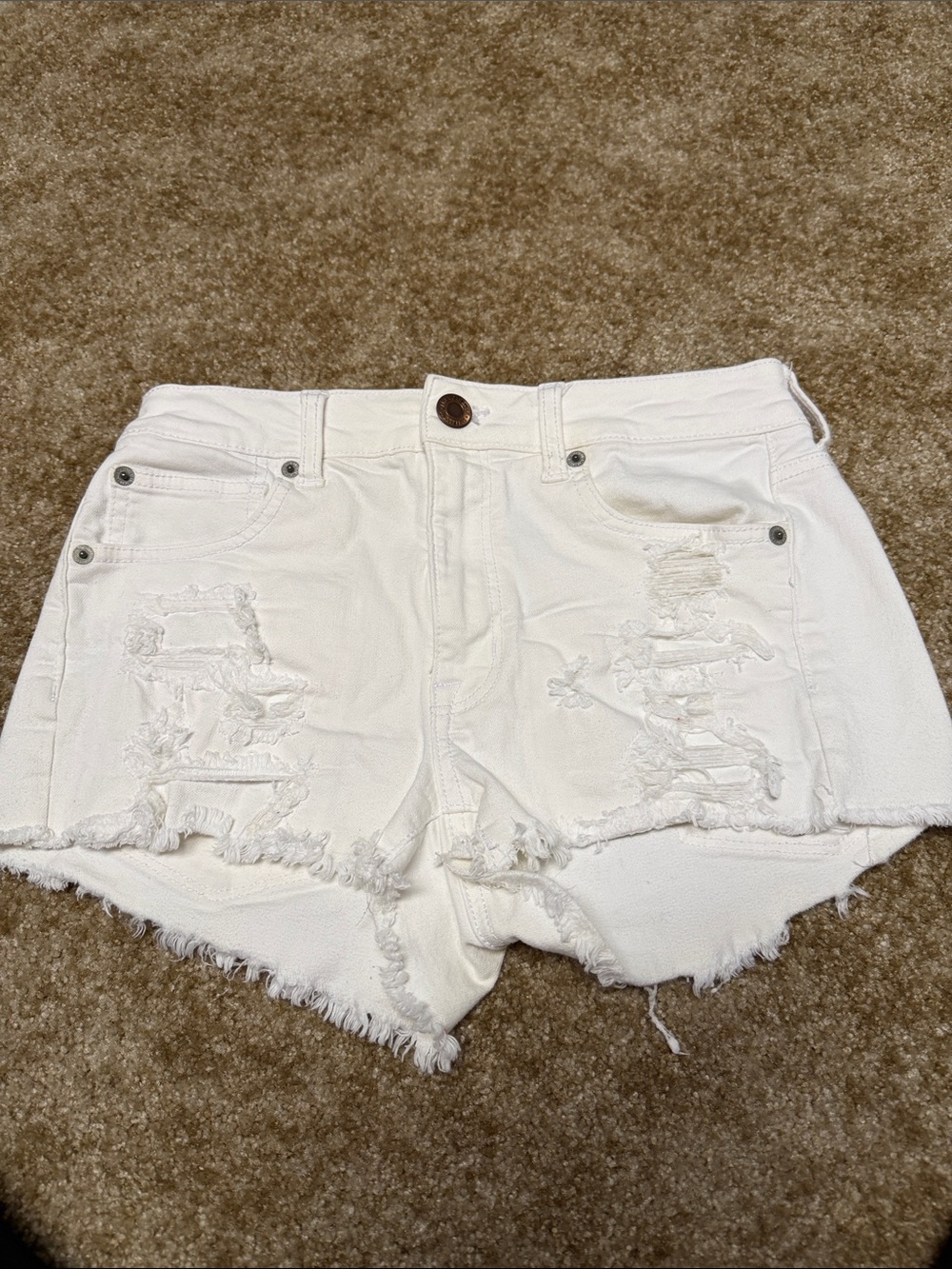 American Eagle Outfitters White Distressed Denim Cutoff Shorts